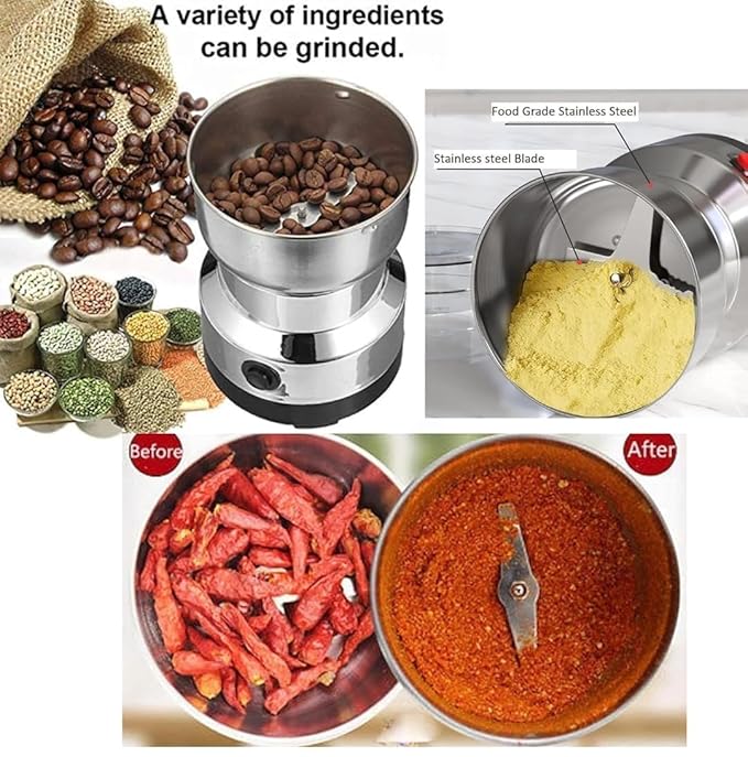 Nima Mini Electric Grinder Stainless Steel For Coffee Beans, Spices, Masala